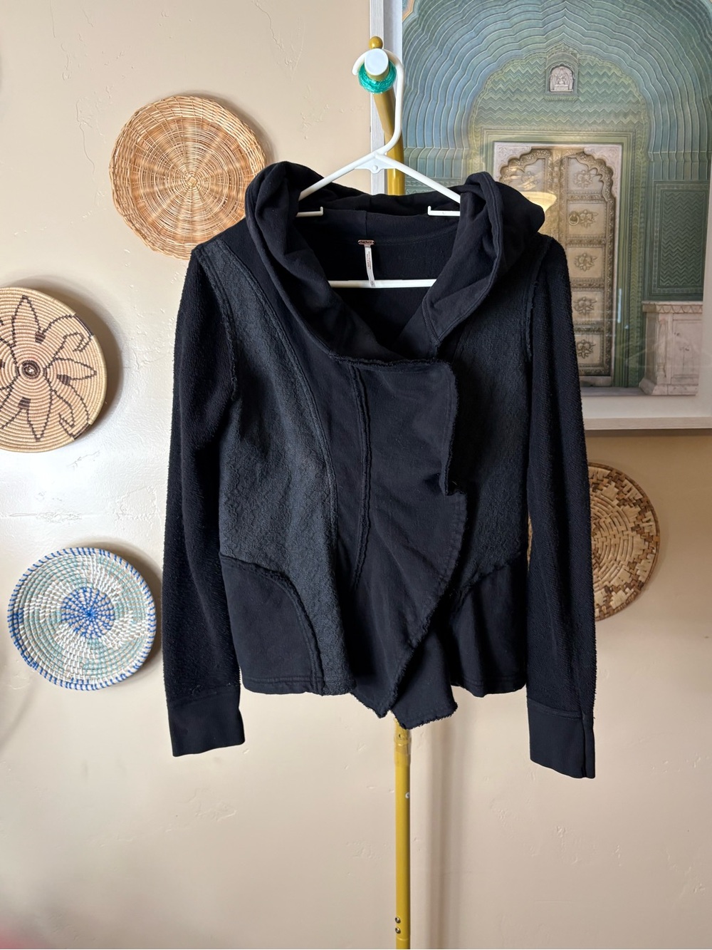 Free People Black Hooded Asymmetric Cardigan